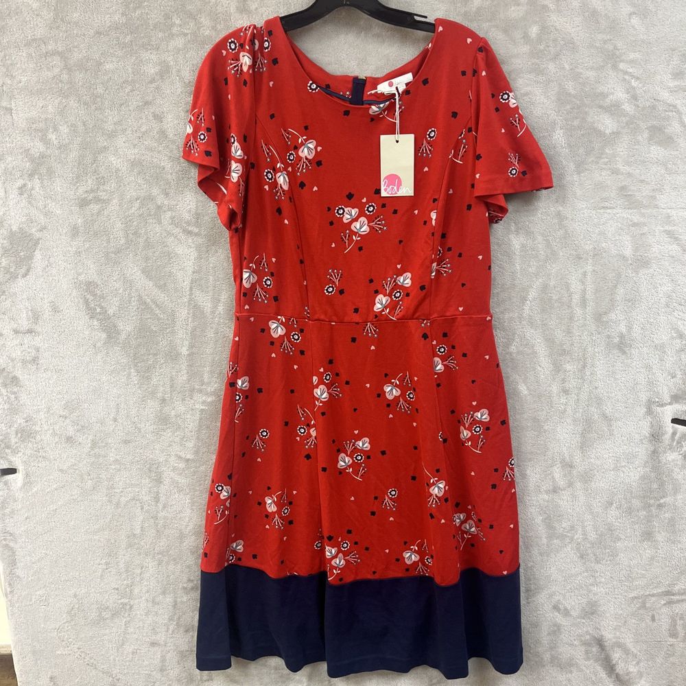 Boden‎ Dress Women’s 10 L NWT Red & Blue Floral Tall Short Sleeve Exposed Zipper